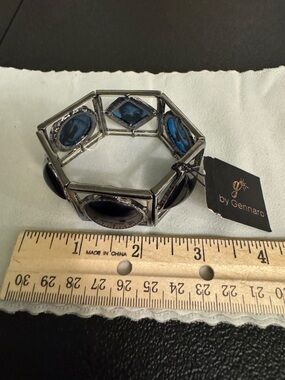 Gennaro Hexagon Blue and Silver Stone Stretch Bracelet
